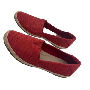 Clark’s red suede upper with jute  lower shoe  With rubber sole six 6.5